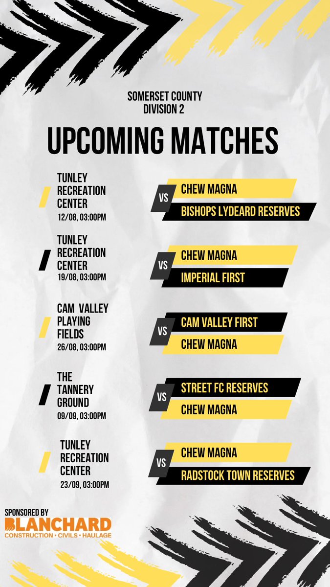 unofficialmagna's tweet photo. League football is back for our first team this Saturday.

Here’s a look at our league fixtures for the coming weeks. 

Can’t wait to get back to it 🟡⚫️
#yellows https://t.co/s7n8viZECQ