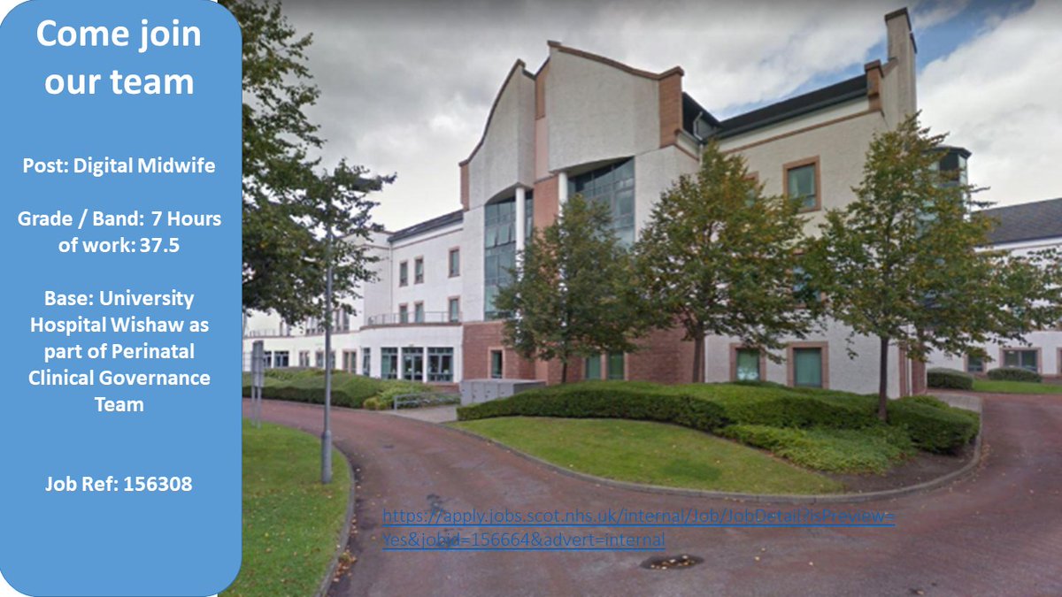 Delighted to say we are now out to recruit to our digital midwife post. You will be part of the perinatal governance team leading the digital improvements in perinatal services. Link to advert apply.jobs.scot.nhs.uk/internal/Job/J…