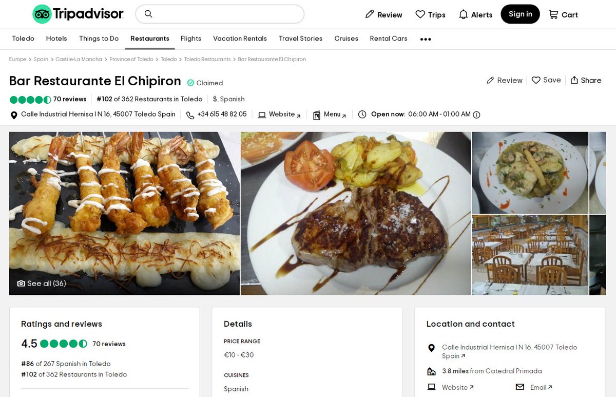 ChipironToledo's tweet photo. ¿Aún no has publicado tu reseña del #RestauranteElChipirón? Para hacerlo en #Tripadvisor: https://t.co/WZQWPfjqjU. En Facebook: https://t.co/fVJ4FNR3fD. Y en Google: https://t.co/axQhWkuZuo (pestaña Reviews). ¡Muchas gracias a todos! #veranotoledo #agostotoledo #vacacionestoledo https://t.co/fDxN2uHje7