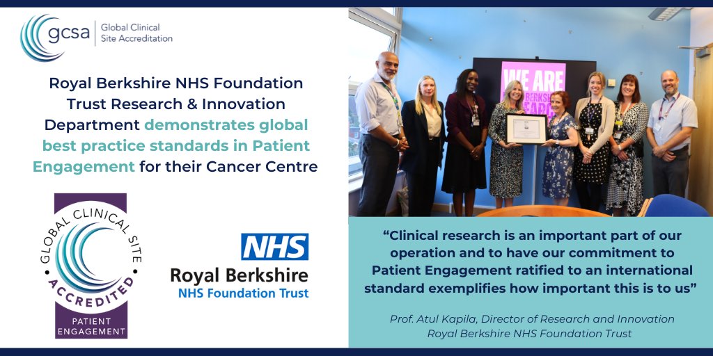 GCSA_Certified's tweet photo. Congrats to the R&amp;I Oncology Team at Royal Berks #NHS Foundation Trust for becoming GCSA Accredited for Patient Engagement. A huge achievement to demonstrate the quality, efficiency &amp; effectiveness of current practices. Learn more here https://t.co/BB9KNRifJ7 https://t.co/iFSSQX8xyn