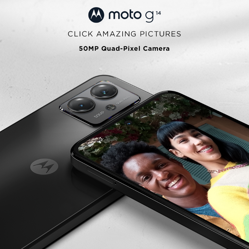 motorolaindia's tweet photo. Elevate your entertainment with #motog14! Immerse yourself in its captivating 6.5” FHD+ Display, immersive Stereo Speakers with Dolby Atmos®, and more. Get it at just ₹9,249* on @flipkart, https://t.co/azcEfy2uaW, and top retail stores. #HatkeStyle #HatkeEntertainment