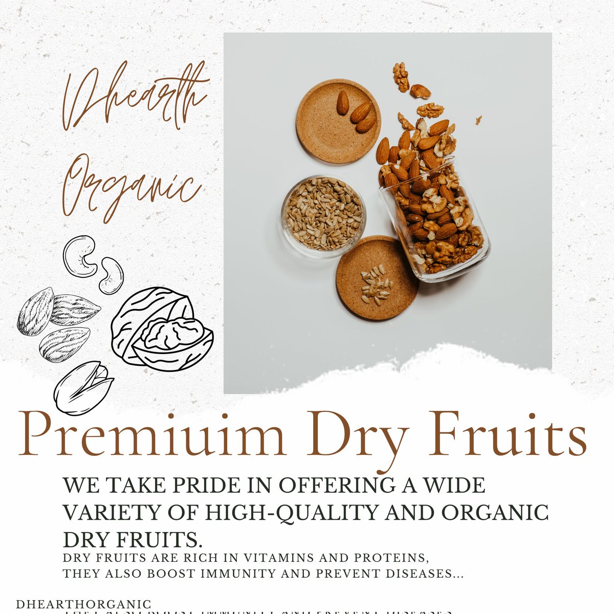 Dhearthorgranic's tweet photo. Dry fruits By Dhearth organic, we take pride in offering a wide variety of high-quality and organic dry fruits. Our dry fruits are sourced from the finest organic farms, ensuring that you get the best products that are free from chemicals and pesticides. #dryfruits https://t.co/3orqwyJeDW