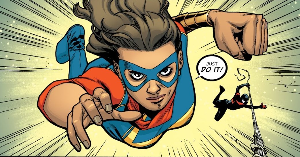 @giftedxwonder <a href="/MsMarvelNow/">Kamala Khan</a> <a href="/ThePrimeUltron/">Ultron</a> air. Hand gripping Ms. Marvel’s behind me. 

“Ms. M. First official alley-oop since you back? Make it count.”

Hope she’s ready. Momentum and spider strength in tangent before hurling the girl pass Wonder Girl. 

“Yo! Goddess! Heads up, air support inbound!”

#LEGACIES x #AHJIN
