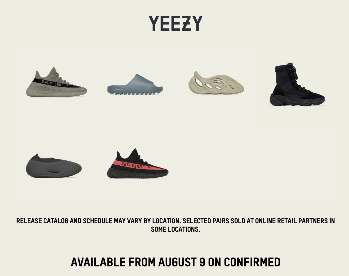 Ad: adidas YEEZY Page updated
Available from August 9th

US:bit.ly/2Syf3Dh
UK:bit.ly/2lNsXnA
FR:bit.ly/2mbmAud
DE:bit.ly/2kh1bzg
NL:bit.ly/2BtKDfn
IT:bit.ly/2Mnb2jP
ES:bit.ly/2BtJa8O
SE:bit.ly/2N40geT