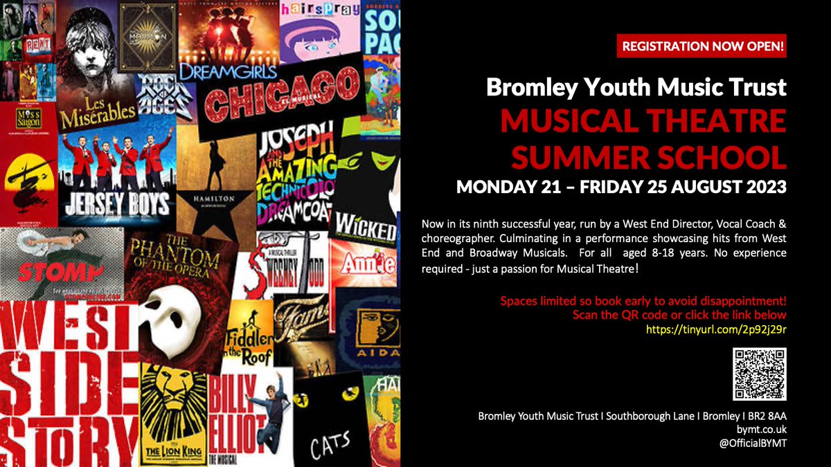 There is still time to join us for the BYMT MUSICAL THEATRE SUMMER SCHOOL - run by a West End Director, Vocal Coach &amp; choreographer. For all aged 8-18 years. No experience required - just a passion for Musical Theatre! buff.ly/44VfzOa