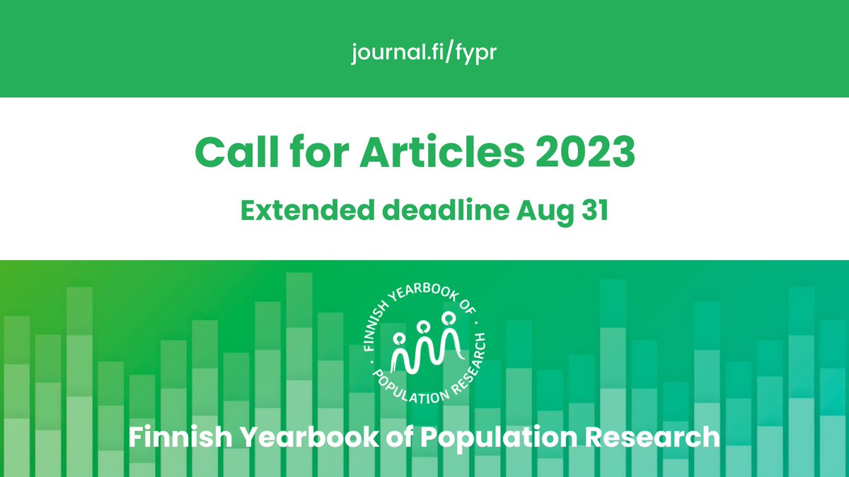 perhetutkimus's tweet photo. 📢Call for Articles 📢
#FYPR publishes research articles from different fields of population studies including #fertility, #mortality, #migration, #family and #PopulationStructure
Submit by Aug 31 ➡️https://t.co/PgpgMALfc3 https://t.co/m66xsRSt5V