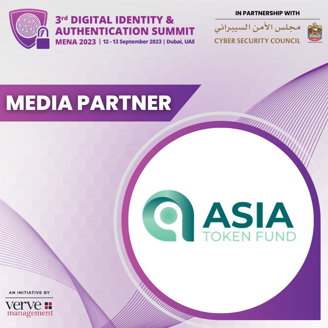 vervemgmtuae's tweet photo. Welcoming on board @AsiaTokenFund as an official media partner for the upcoming 3rd Annual Digital Identity & Authentication Summit MENA 2023. The summit is set to take place on the 12th and 13th of September, at the Grosvenor House, in Dubai, UAE.
#DIAS23 https://t.co/8nPH1yA8VY