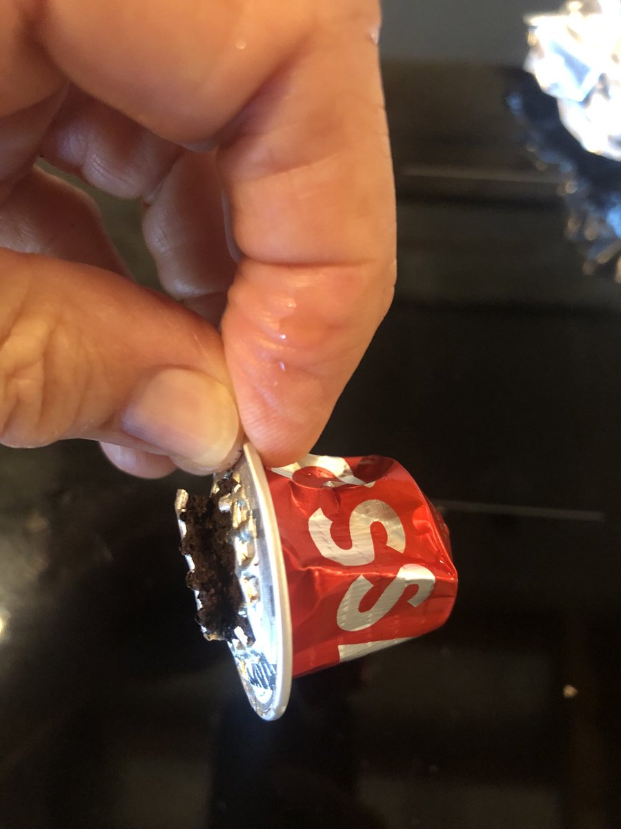 DavisThink's tweet photo. @LavazzaUK 
This is how my capsules come out of my nespresso machine. None of them work. I had bought 2 maxi packs and all refused to give me a nice cup. Please help https://t.co/3S8BG2SXyv