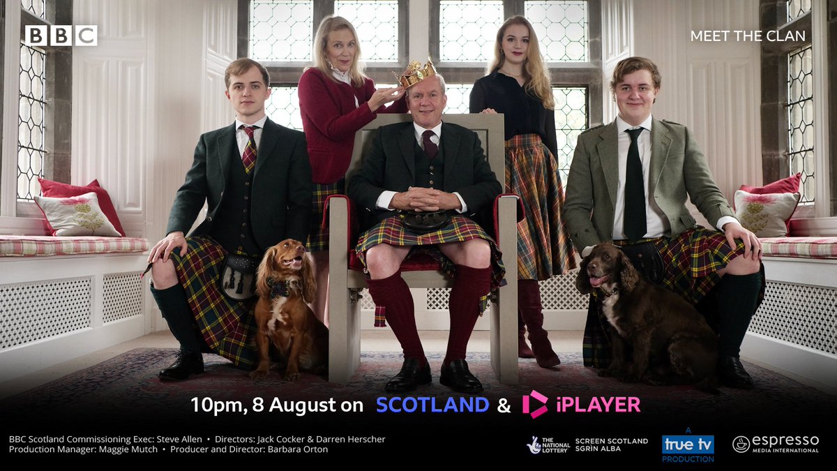 Premiering today! Meet the Clan airs tonight on BBC Scotland and will be available to stream on BBC iPlayer 📺

Under its international title 'Meet the Buchanans,' the documentary is also available for worldwide licensing - get in touch with us for more information 🎉