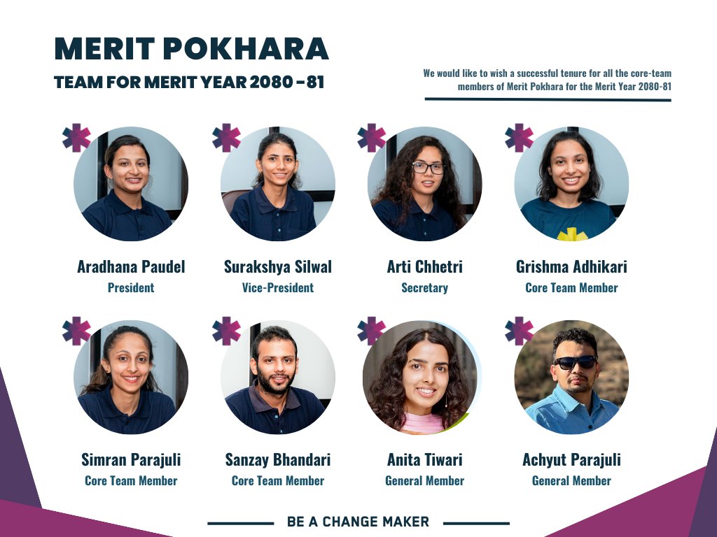 Exciting Update!

Here we announce the Merit Pokhara team for the Merit Year 2080-81. 

Our effort in localizing SDGs continues in partnership with other like-minded agencies. Let's create a better world together.

#Act4Impact #MeritPokhara #MeritNepal