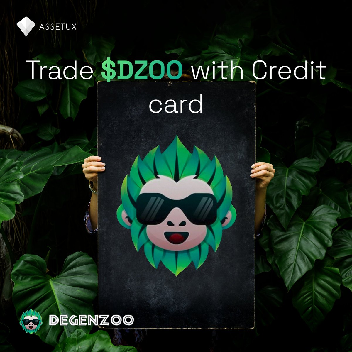 #Assetux 🤝 <a href="/Degen_Zoo/">AI Zoo - AI generated NFT games on Solana & BSC</a>

We're thrilled to announce you can now trade $DZOO with your credit card on our platform!

🦓 A game that uses a deflationary token and an #NFT collection featuring 120 endangered species to simulate capitalism's impact on animal extinction.

👀 Will human