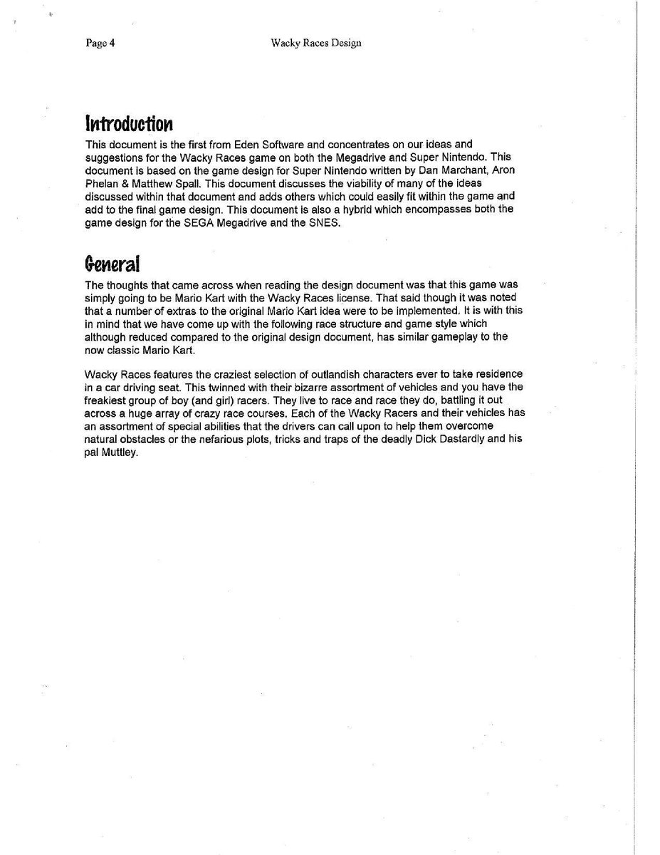 games_pants's tweet photo. Some pages from the original design document for Wacky Races (SNES / Genesis) which I worked on in the early 1990s! #homebrew #megadrive #SegaGenesis #IndieGameDev #indie #RETROGAMING #indiegames #gamedev https://t.co/zRlYlnQoBg