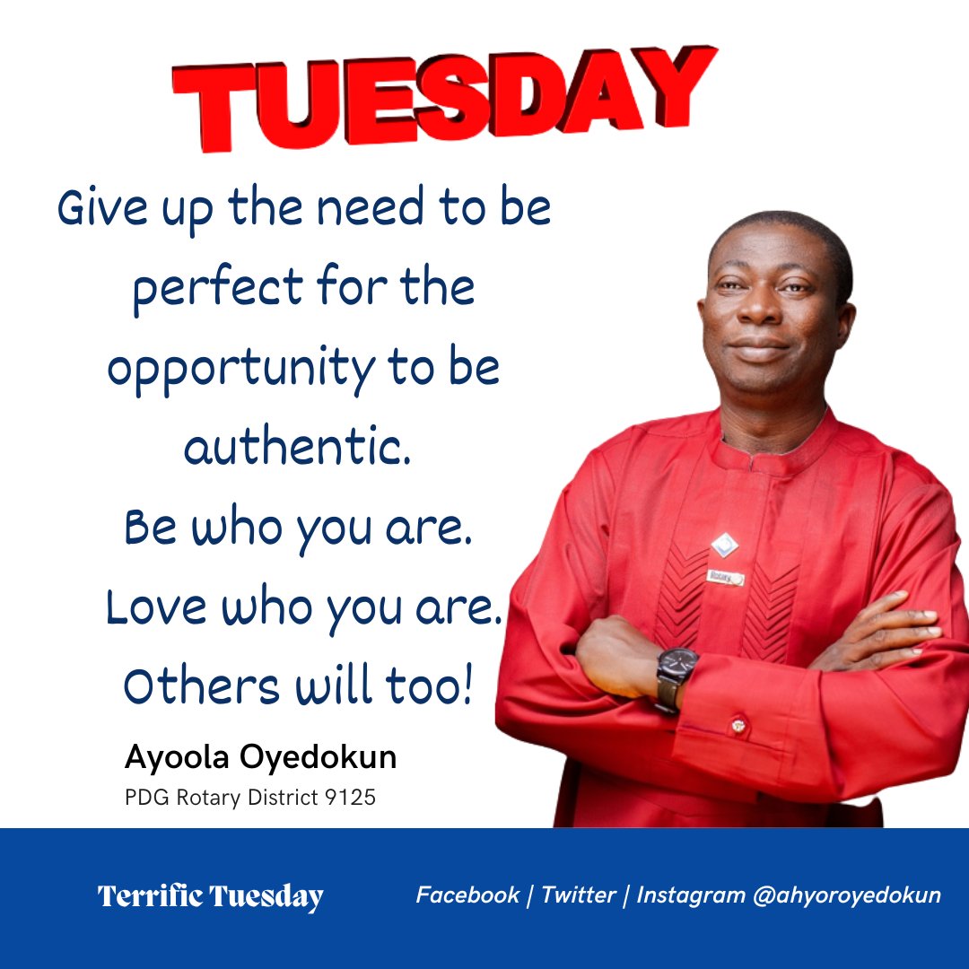 ahyoroyedokun's tweet photo. Stay Authentically YOU!
Stay Winning this week and have a terrific Tuesday.
#ahyoroyedokun #terrifictuesday #abujaaccountant #rotarymember https://t.co/FmWkLjTGX6