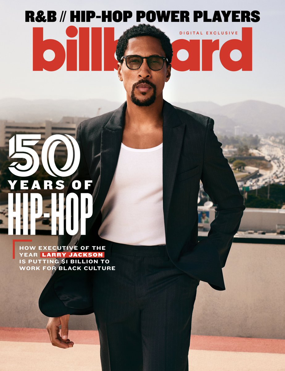 billboard's tweet photo. With Gamma, veteran music executive @LarryJackson is putting $1 billion to work for Black culture 💯

"He’s just able to bring things to life,” says @trvisXX of Billboard’s R&B/Hip-Hop executive of the year. Read his Billboard R&B/Hip-Hop Power Players cover story: https://t.co/ilUgBMUlov