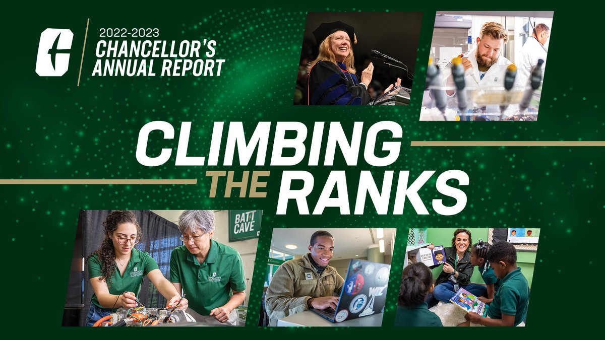 ChancellorGaber's tweet image. Record high national rankings
✅ Historic partnerships
✅ Faculty awards and critical discoveries
✅ An invested community
Explore Charlotte’s 2022-2023 Chancellor's Annual Report ➡️ charlotte.edu/annual-report