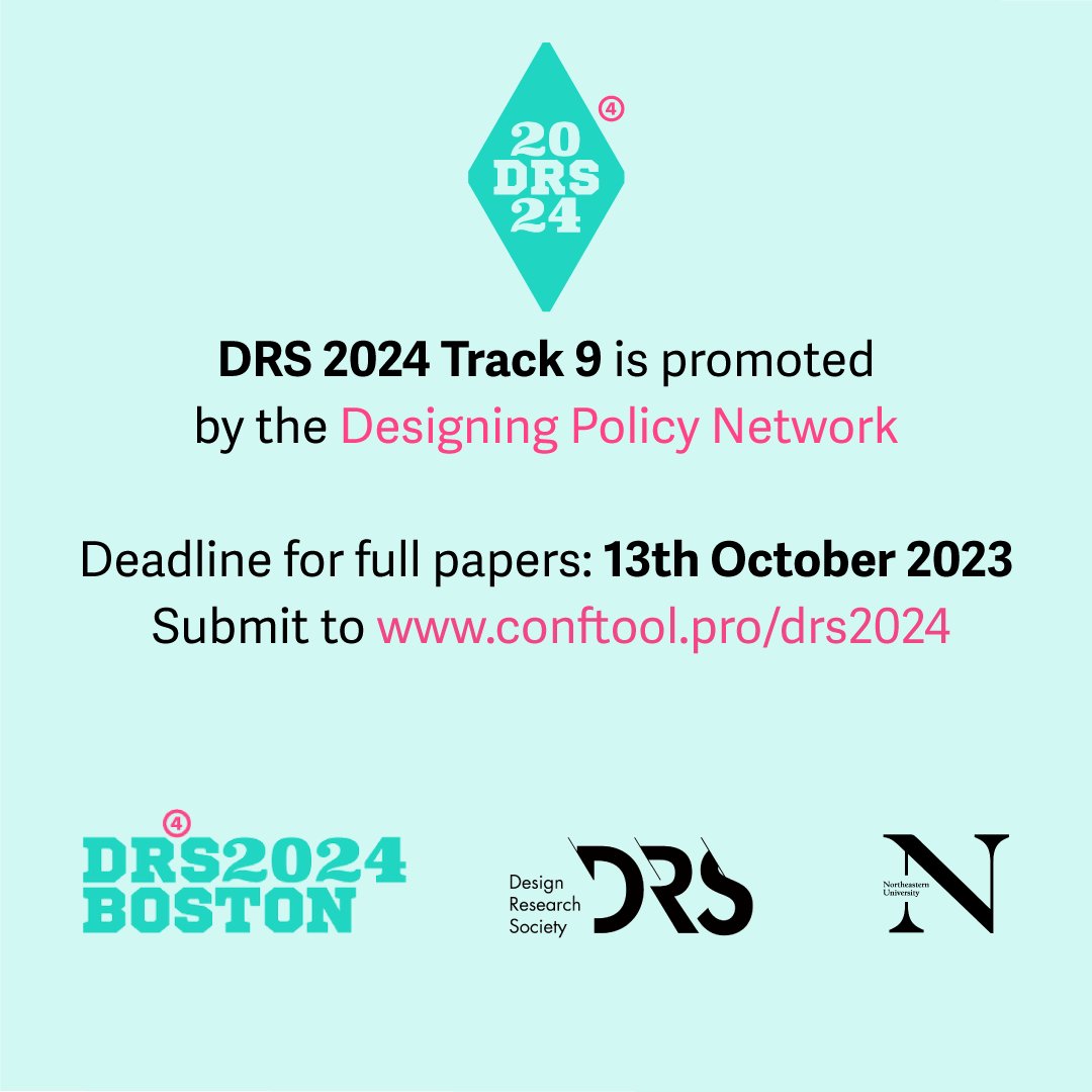<a href="/DRS2024/">DRS2024 Boston</a> Call for Papers is currently open! The conference will explore the contemporary boundaries of design research by addressing the themes of resistance, recovery, reflection, and reimagination. We <a href="/Designer_Policy/">Designing Policy Network</a> proposed a track that will focus on the “design for policy”.