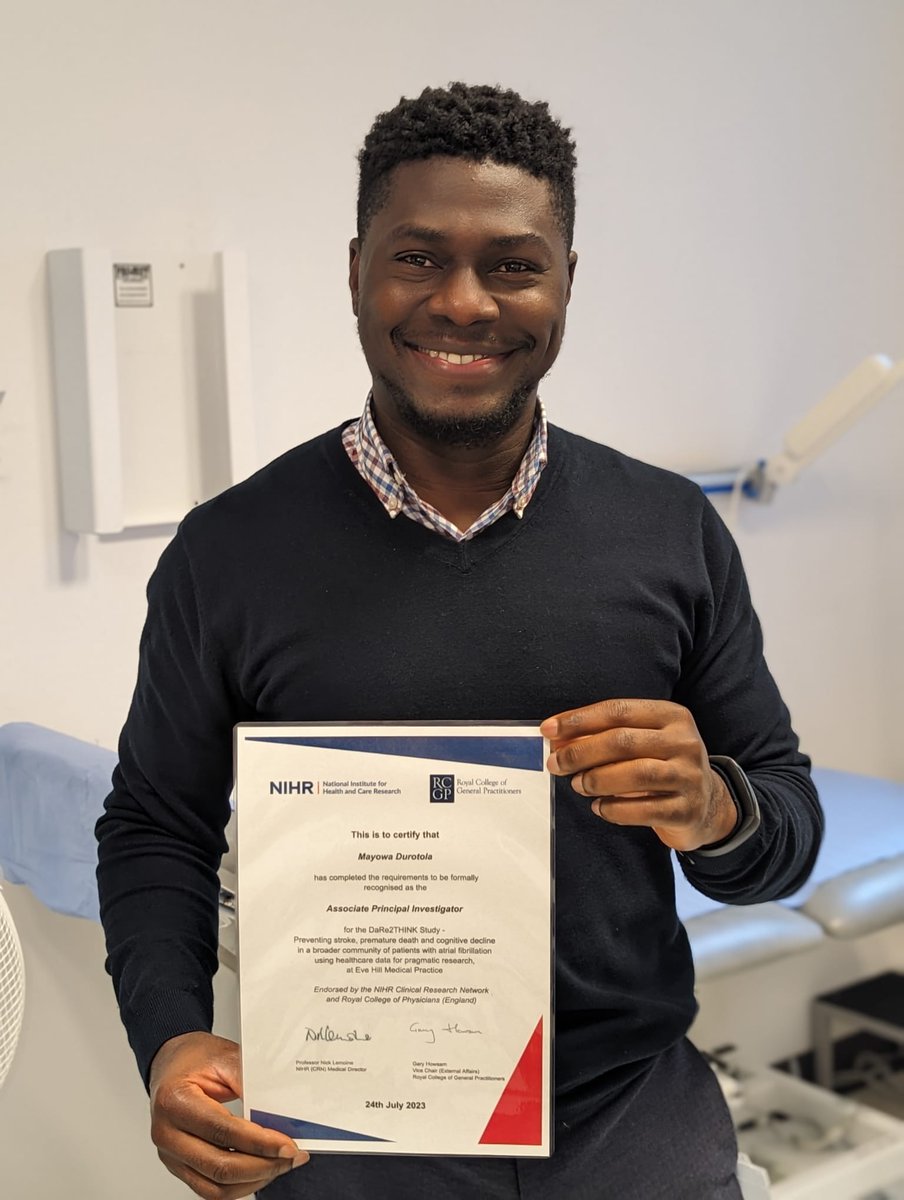 DaRe2THINK (@dare2thinktrial) on Twitter photo Congrats to Mayowa on becoming an Associate PI for the <a href="/DaRe2ThinkTrial/">DaRe2THINK</a>!
"My time on the Associate PI Scheme provided me with hands-on experience of research delivery in primary care. I felt supported to learn, & it opened my eyes to the world of clinical research opportunities" Congrats to Mayowa on becoming an Associate PI for the <a href="/DaRe2ThinkTrial/">DaRe2THINK</a>!
"My time on the Associate PI Scheme provided me with hands-on experience of research delivery in primary care. I felt supported to learn, & it opened my eyes to the world of clinical research opportunities"