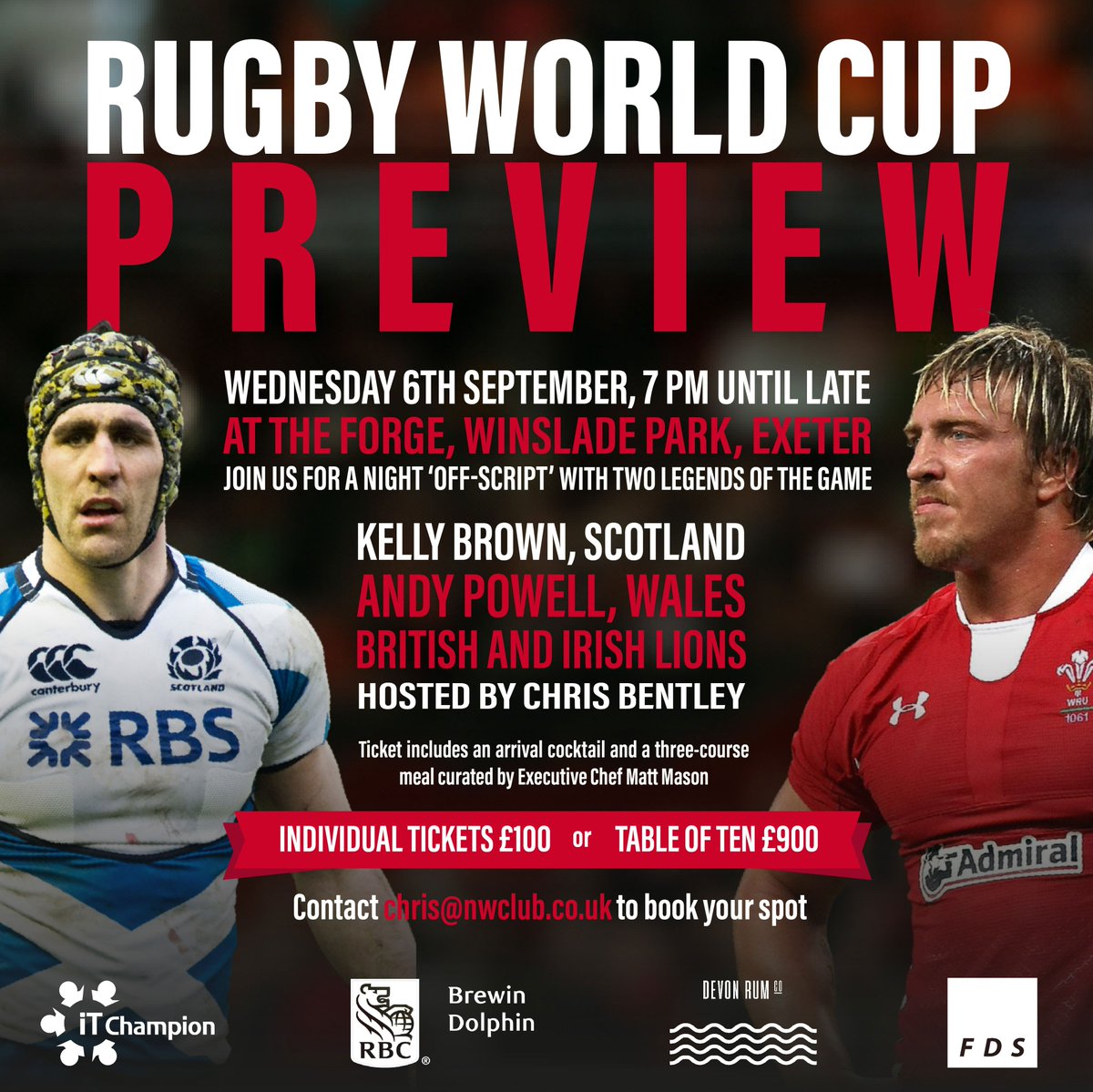 One month to go till we get two experts in the room to discuss the @rugbyworldcup and enjoy a @chefmatt123 curated feast - we're pretty much full but can always squeeze a few stragglers Email chris@nwclub.co.uk to get booked in