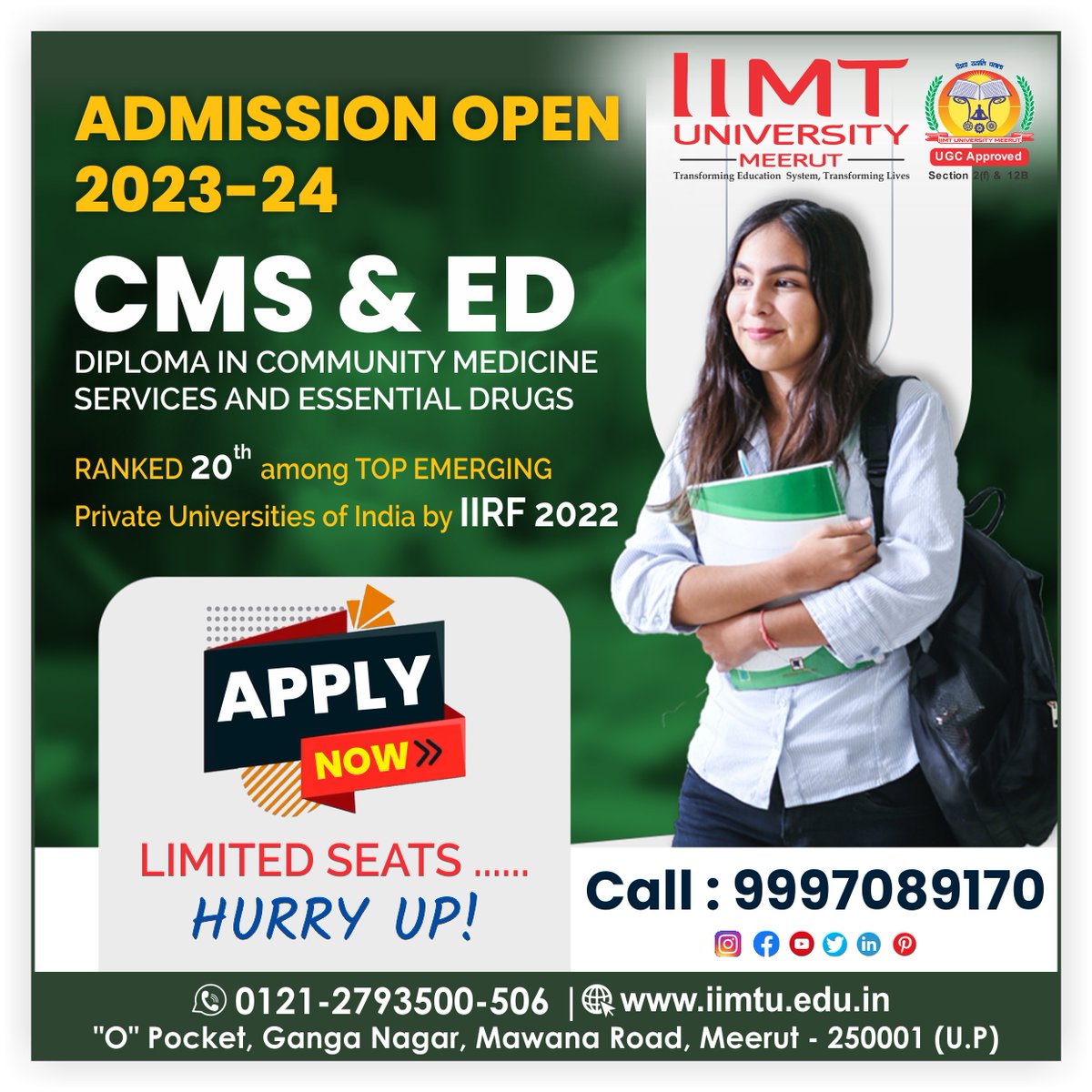 IIMT_U's tweet image. Admissions Open in CMS &amp;amp; ED for the session 2023-24

#CMSEDcourse #DiplomaCourse #CommunityMedicineServices

iimtu.edu.in | Helpline +91-9045954124

#IIMTU #AdmissionsOpen #UniversityAdmissions
#IIMTMeerut #CollegeAdmissions 
#UGCourses #PGCourses #DiplomaCourses