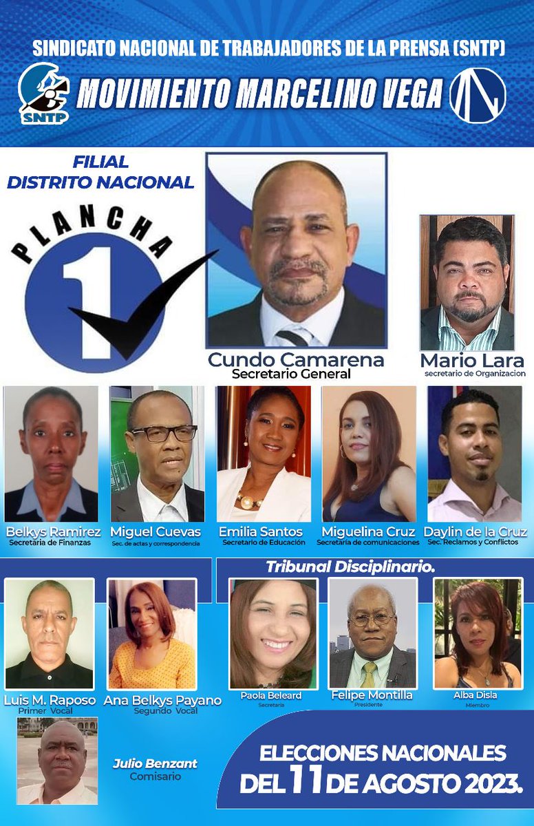 Para continuar defendiendo el trabajo de la prensa, ven a votar por Cundo Camarena en la filial del Distrito Nacional.
Elecciones 11 de agosto en el local del CDP. 
Sindicato Nacional de Trabajadores de la Prensa (SNTP).