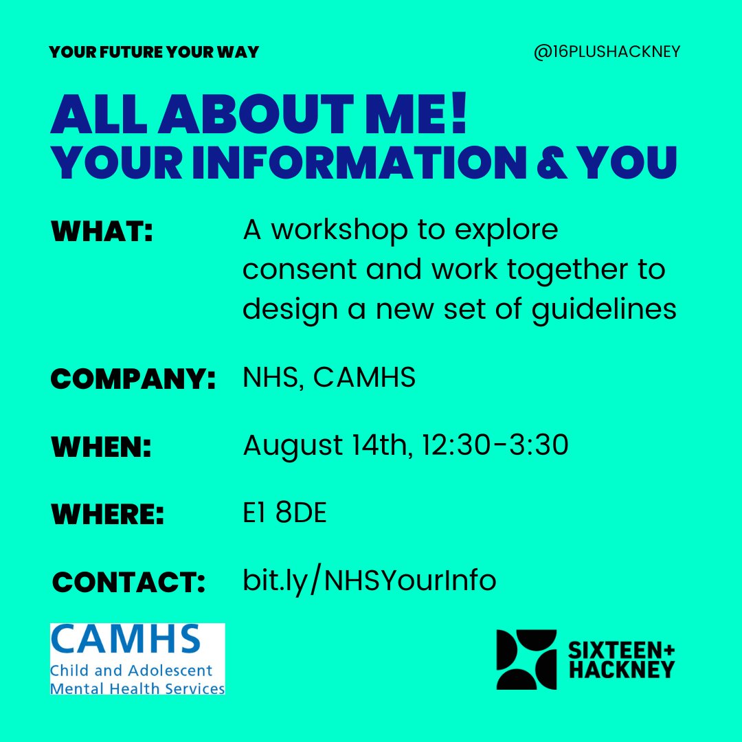 Are you a young person from City & Hackney, Newham or Tower Hamlets? Is deciding how involved your family are in your mental health support something that matters to you? Come and join an interactive workshop! bit.ly/NHSYourInfo #YourFutureYourWay #nothingaboutmewithoutme