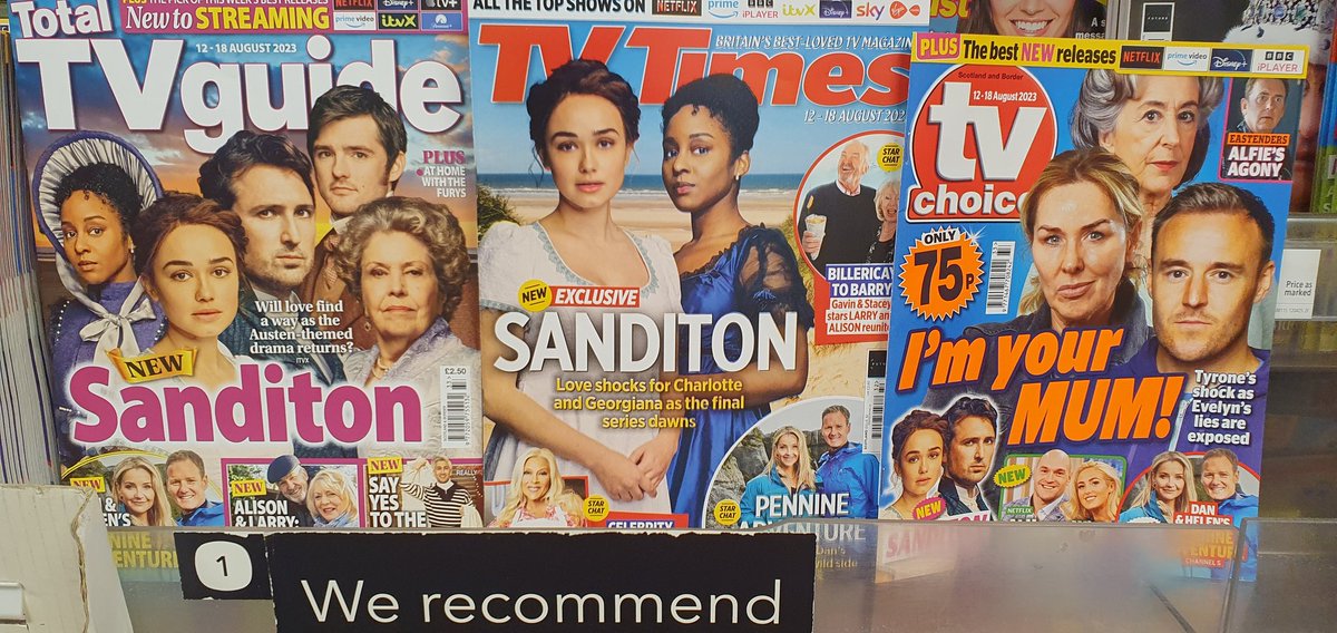 OK I'll admit it,  I'm excited that #Sanditon3 is going to be airing next week (even though I've already seen it!) Seeing the newsstands smothered in our loves... Such glorious happy days. I do hope the fan base grows.  #Sanditon