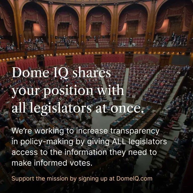 Dome IQ shares your position with all legislators at once. 

Download Dome IQ today at domeiq.com

#DomeIQ #DemocratizePublicPolicy #MichiganPolicy #ShareYourPosition