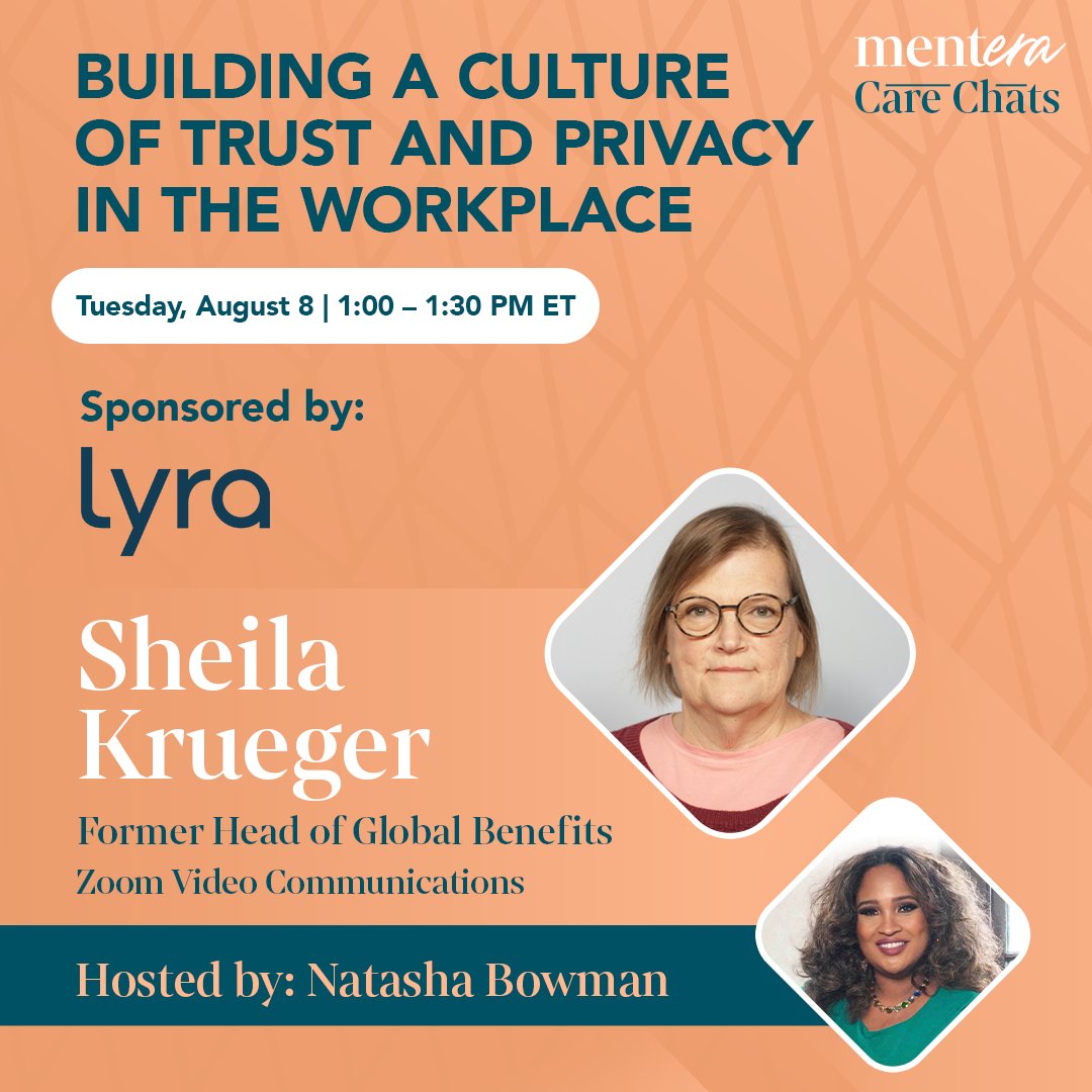 JoinMentera's tweet image. It's not too late! Sign up now and join us today at 1 PM ET for tips on creating a safe space for your employees to prioritize their mental health. Sheila Krueger, formerly @zoom, shares the secrets to improving your employees' mental health. hubs.ly/Q01ZHxDQ0 #hreducation
