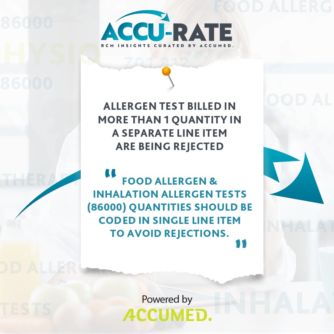 accumed_rcm's tweet image. Avoid rejections when billing more than 1 quantity during an Allergen test. Small tricks &amp;amp; adjustments will help make your process smoother with accurate outcomes.

#tipsandtricks #medical_coding #accurateseries #healthcare #healthcare_quality #rcm #accumed #accurate #dubai #uae