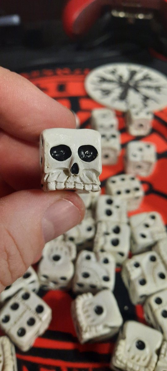 Dra8er's tweet photo. 🤘 GRIT DICE for our upcoming HARD SUIT CAMPAIGN. Wicked Skull D6's. We have 1500, so EVERYBODY  that participates gets a pair of them for keeps! 

Even have a ton of OG Dice bags for them 😆 

#TTRPG #RUNEHAMMER #ICRPG #NerdShed #SavageSorcery #HARDSUIT https://t.co/DtAuadEDwW