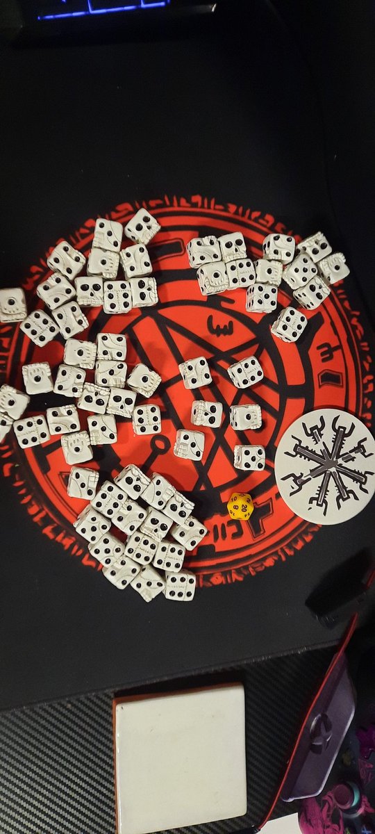 Dra8er's tweet photo. 🤘 GRIT DICE for our upcoming HARD SUIT CAMPAIGN. Wicked Skull D6's. We have 1500, so EVERYBODY  that participates gets a pair of them for keeps! 

Even have a ton of OG Dice bags for them 😆 

#TTRPG #RUNEHAMMER #ICRPG #NerdShed #SavageSorcery #HARDSUIT https://t.co/DtAuadEDwW