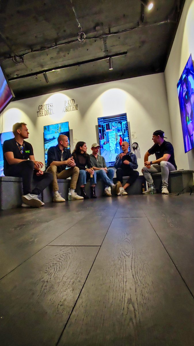 collective_flux's tweet photo. Great artist talk and interview at 'The Divine Algorithm' Soloshow. Special Thanks go out to @ALLINNFT77 for supporting the night and setting up the stage for the great interview!🙏
#nft #allinnft #collaboration #nftcommunity https://t.co/7OQrQX7Wly