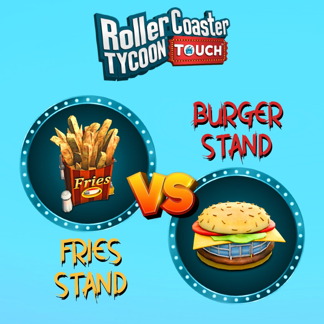 RCT_Touch's tweet photo. Who loves Theme Park food?! If you could only place one of these in your park, which one would it beโฆ Burgers or Fries?
#LimitedOptions #FoodVSFood https://t.co/5dTvQSwl57
