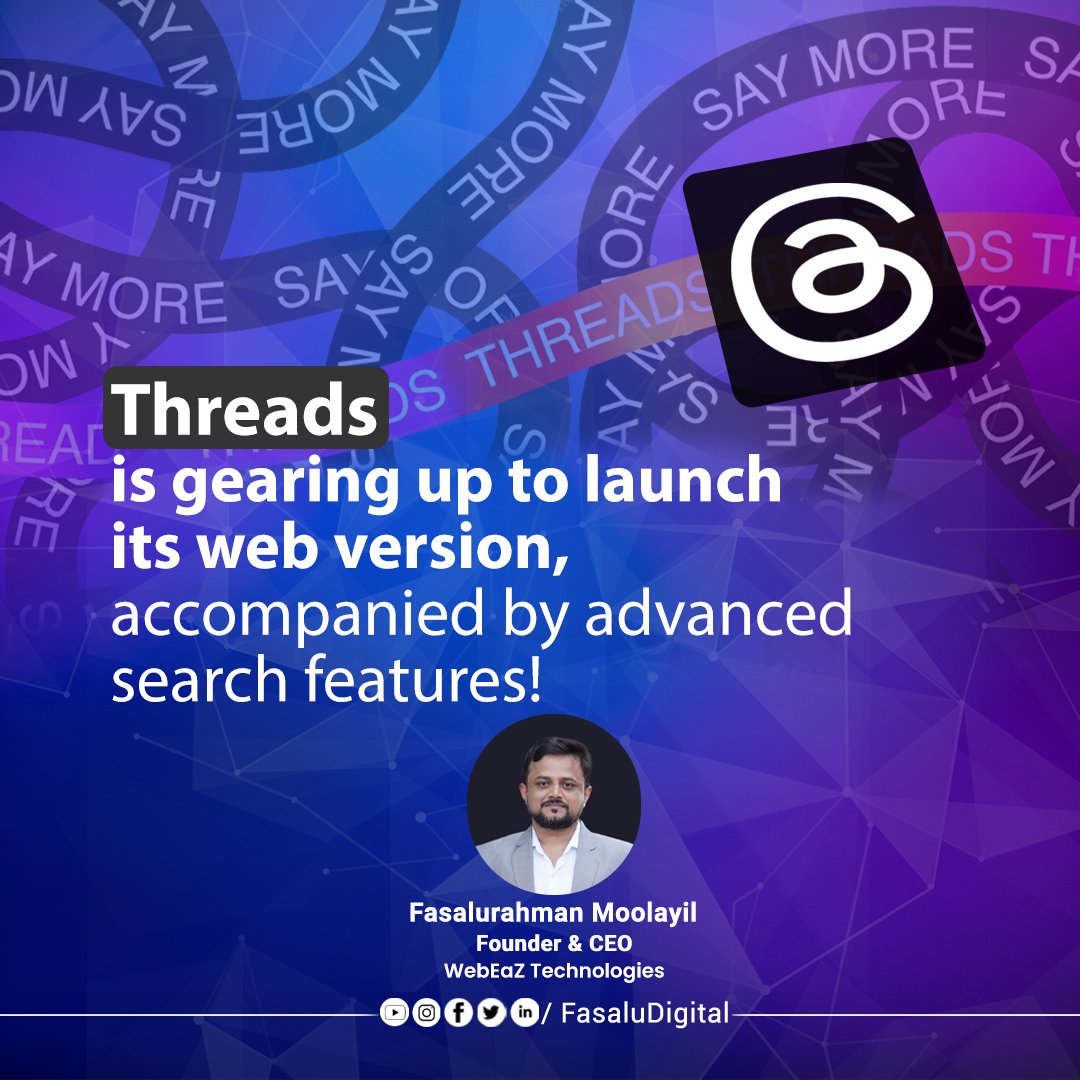 FasaluDigital's tweet image. Get ready to explore a whole new dimension of connectivity as #Threads its web version and introduces an advanced search function that&apos;s set to redefine the way we engage online. 

#fasaludigital #webversion #zuckerburg #updation  #comingsoon