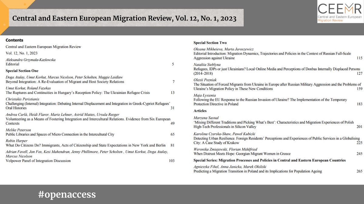 Our extended issue of the CEEMR with two special sections, individual articles and a special series paper is out. Section One discusses new approaches to #integration, while Section Two focuses on the migration implications of the war in #Ukraine: bit.ly/3QvqPwL