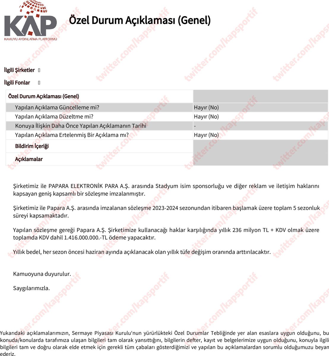 Trabzonspor’un stadyum sponsoru Papara. Yıllık 8M€ + KDV. Çok çok iyi anlaşma. Emeği geçen herkesi başta Ertuğrul Doğan olmak üzere tebrik ediyorum. Papara’nın kurucusu Ahmet Karslı kardeşime de ilgisi için çok teşekkürler.