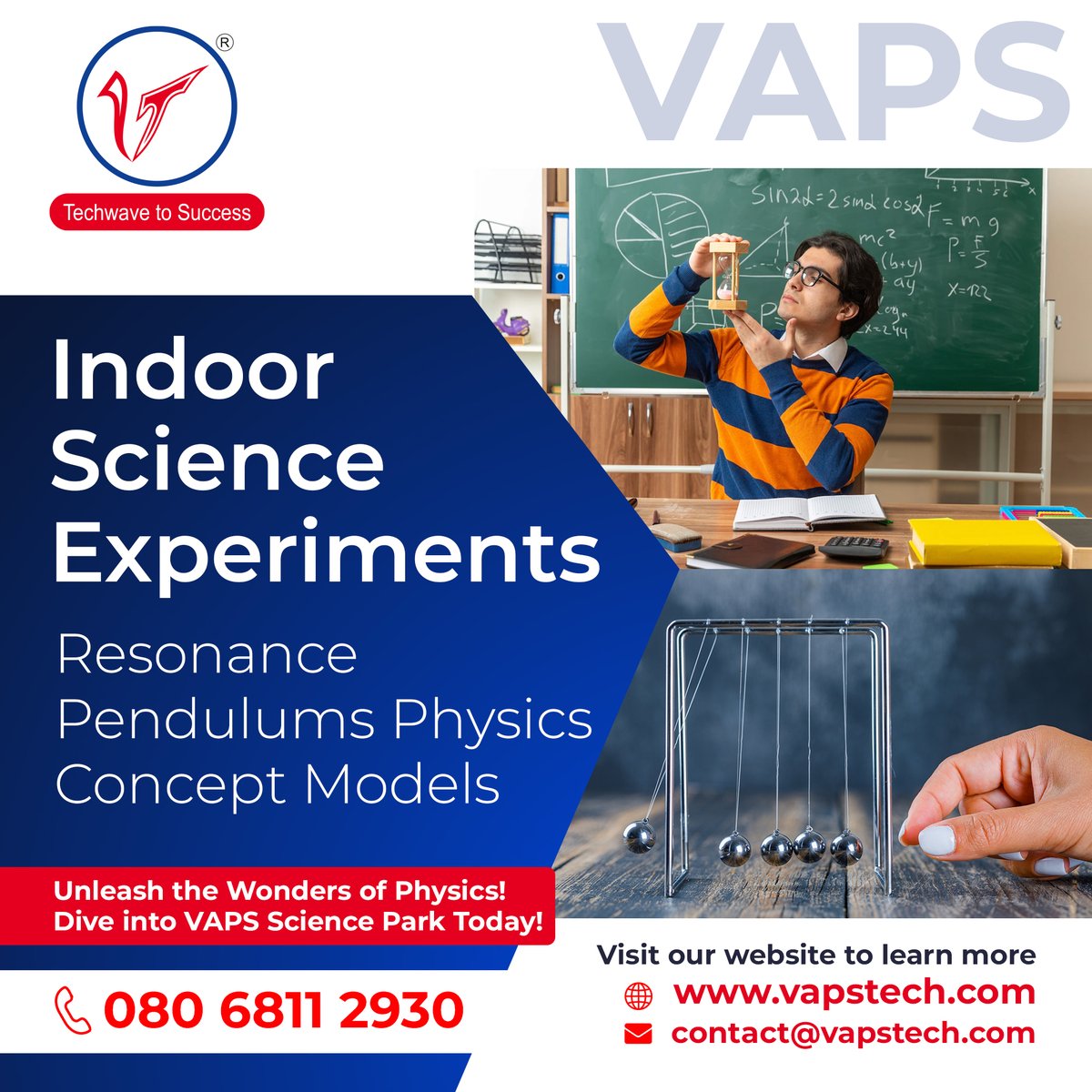 VapsTechnosoft's tweet image. VAPS Science Parks feature exciting indoor exhibits to explain complex physics concepts experientially. Students can understand resonance through pendulum models, magnetism via field viewers and more! Education made easy.
#SciencePark #IndoorLearning #Edutainment