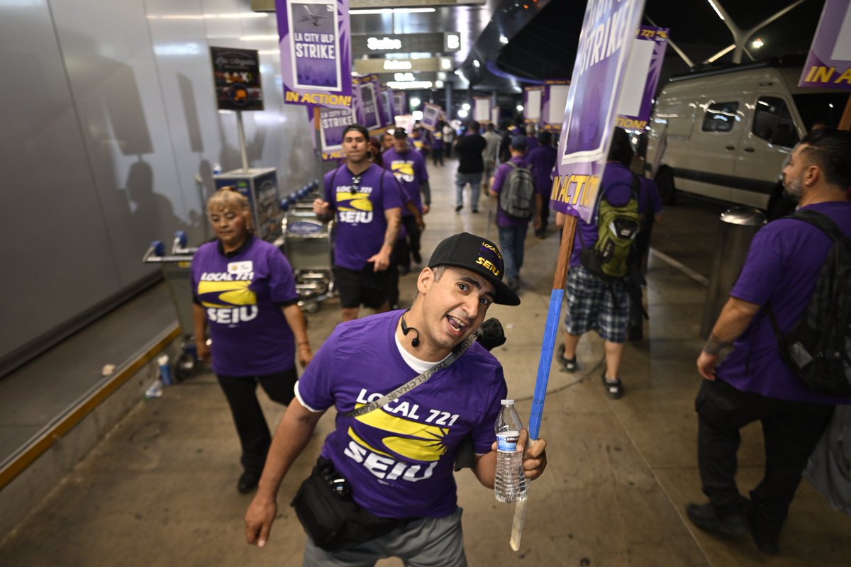 UnionDrip's tweet image. Today 11,000 Los Angeles City workers are on strike for the first time in over 40 years.

This is the scene right now at LAX. #SolidaritySummer