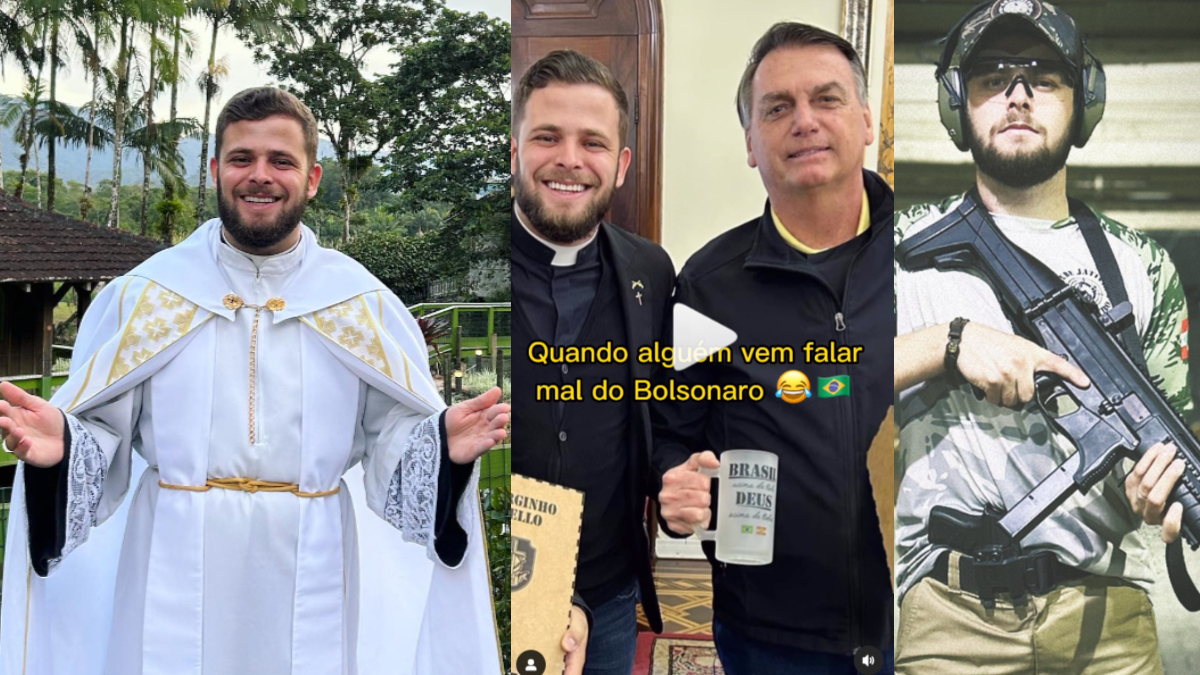 revistaforum's tweet photo. Adorador de Bolsonaro, "padre armamentista" de SC prega ódio contra Lula e "direito" de matar

Aos 31 anos, Edivaldo Ferreira, que foi ordenado há menos de três, idolatra clã Bolsonaro e faz uma defesa surreal do "direito" do cristão matar

SAIBA MAIS: https://t.co/2XtnpHe3M6 https://t.co/p2Vpa3nFyZ