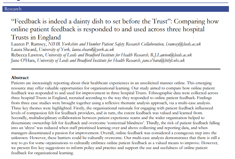 Exciting to see this new research about online feedback from the estimable <a href="/laurenpramsey/">Lauren Ramsey</a> <a href="/Laurainbradford/">Laura Sheard</a> <a href="/LawtonRebecca/">Rebecca Lawton</a> <a href="/janekohara/">Jane O'Hara</a>. Can't wait to read it 👍 pxjournal.org/cgi/viewconten…