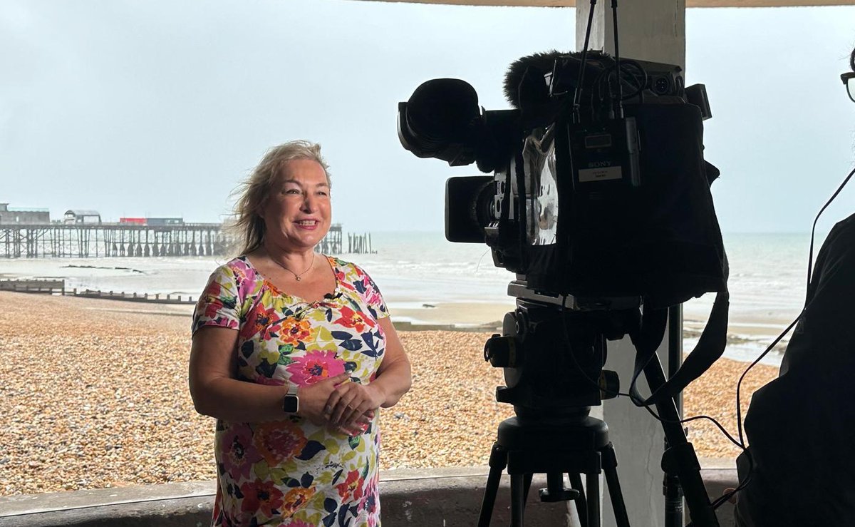 Our CEO <a href="/patriciayatesVB/">patricia yates</a> speaking to <a href="/5_News/">Channel 5 News</a>
 from St Leonards Beach #Hastings on the importance of the summer for our #tourism industry, our #stunning coastal destinations and activities for all weather. Sunshine back in many destinations this week too 😎⛱️