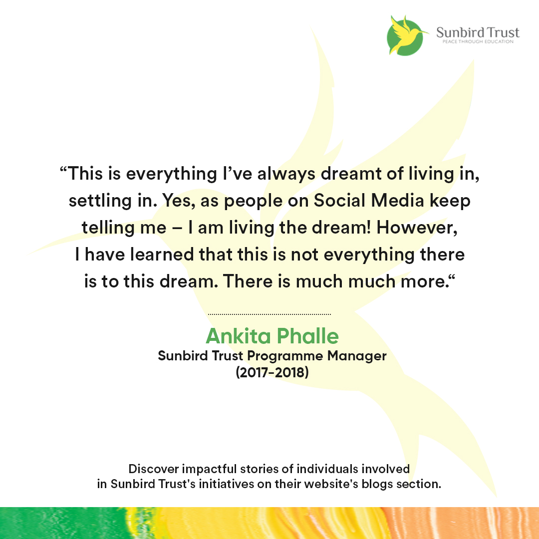 Thank you Ankita Phalle for sharing our vision and contributing to our cause! Sunbird Trust was honoured to have you with us!

#SunbirdTrust #MakingADifference #FulfillmentJourney #ImpactfulMoments #SpreadingHope #LifeChangingExperiences #EmpoweringLives #SunbirdTrustGratitude