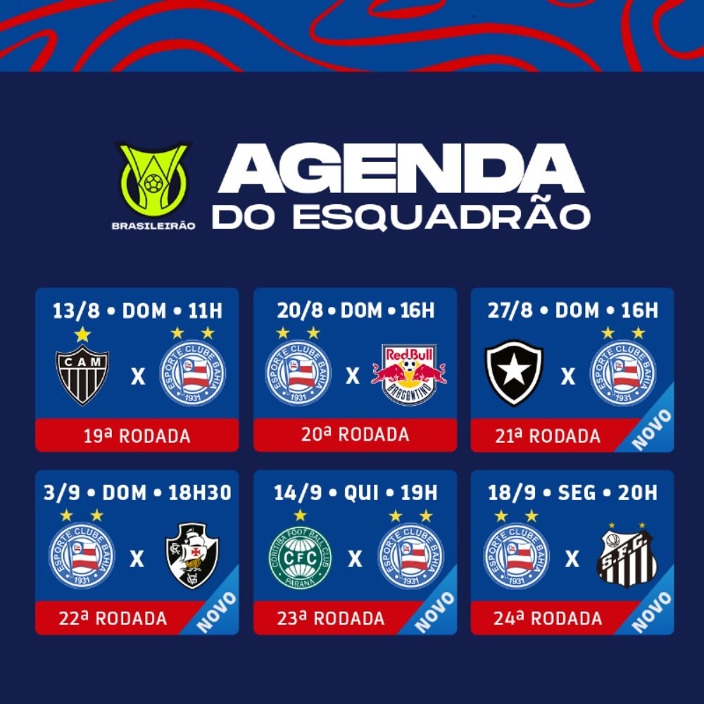 CBF confirma programação de mais três jogos do Bahia na Série A 