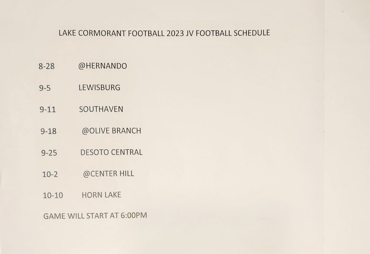 JV Schedule