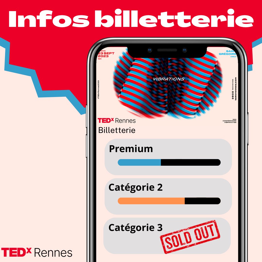 TEDxRennes's tweet photo. [Infos billetterie]

Les places pour le TEDxRennes 2023 continuent de partir ! 🎉

➡️ N’oubliez pas de réserver vos places en cliquant sur le lien suivant :  https://t.co/3ZOoJv1z20

#TEDxRennes #TEDxRennes2023 #billetterie https://t.co/mB1TI5nfwQ