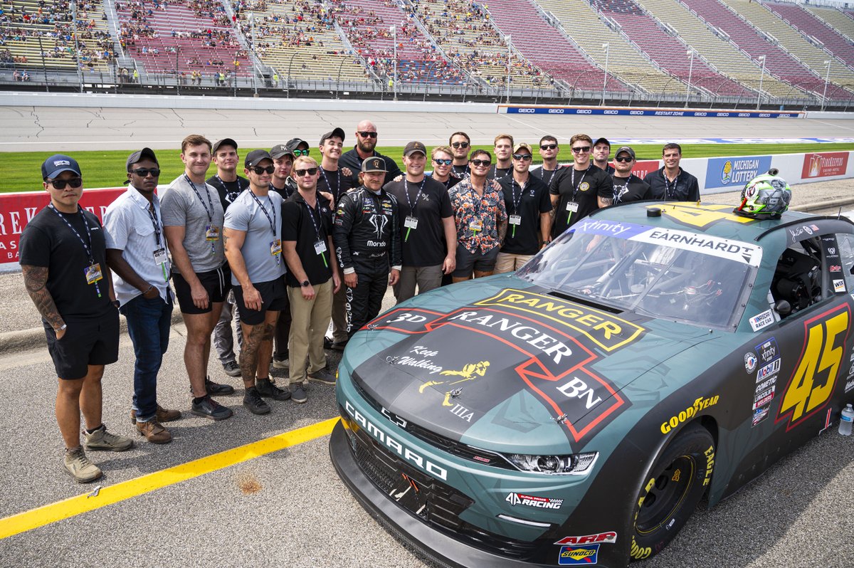 TheMondoGroup's tweet photo. Race weekend recap!  We had a blast cheering on @JEarnhardt1 and the #45 Mondo car this weekend.  Special thanks to the Army Rangers who joined us this weekend to honor their fallen Corporal Michael D. Jankiewicz.  We can't wait to get back to the track! https://t.co/Ye0xEquiS7