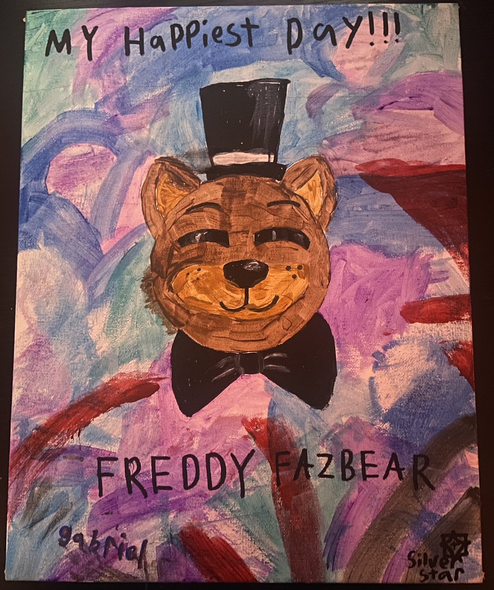 Silverstar3174_'s tweet photo. Happy 9th anniversary to fnaf!!
In celebration I created this painting of the bear himself. I hope you all enjoy. https://t.co/DUQERof4nZ