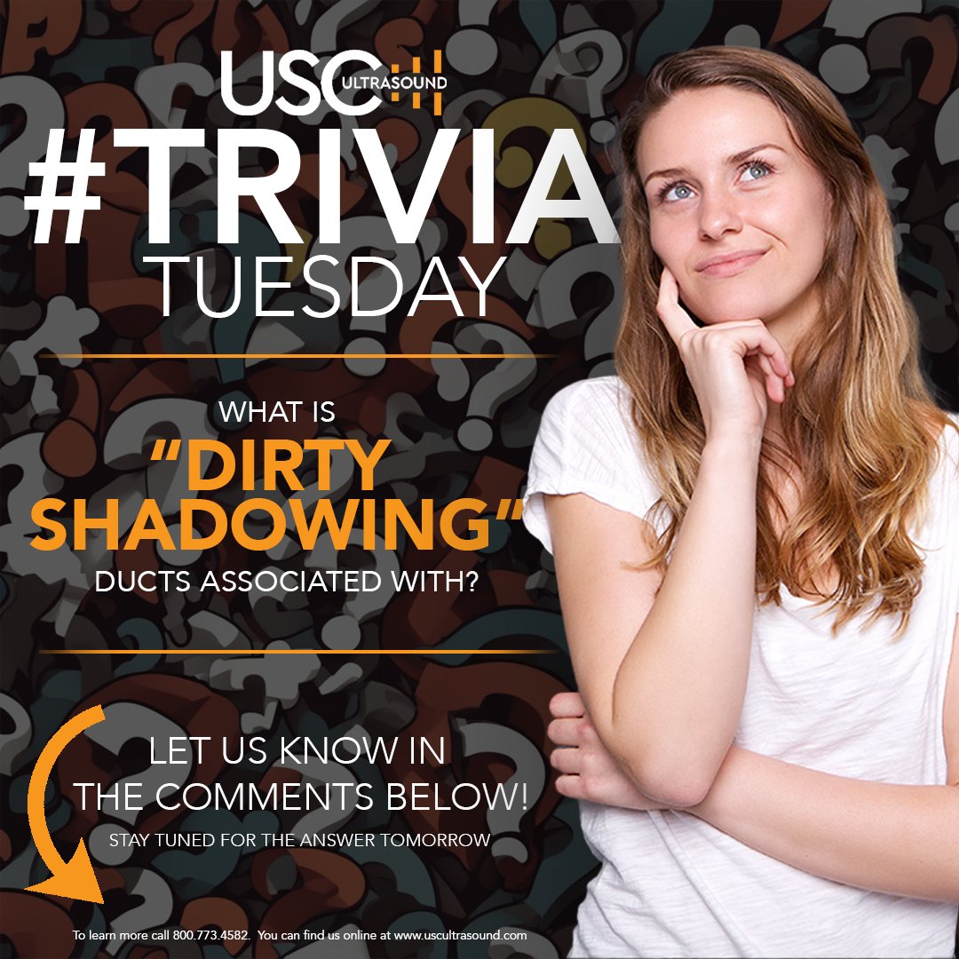 USCImaging's tweet photo. USC #TriviaTuesday ! Q: What is “dirty shadowing” from the bile ducts associated with?
Let us know in the comments and come back tomorrow to see the answer!
#ultrasound #uscultrasound #health #healthcare #healthcaretrivia #sonography #sonographer #medicaldevice #radiography https://t.co/tzQbPMBQ5E
