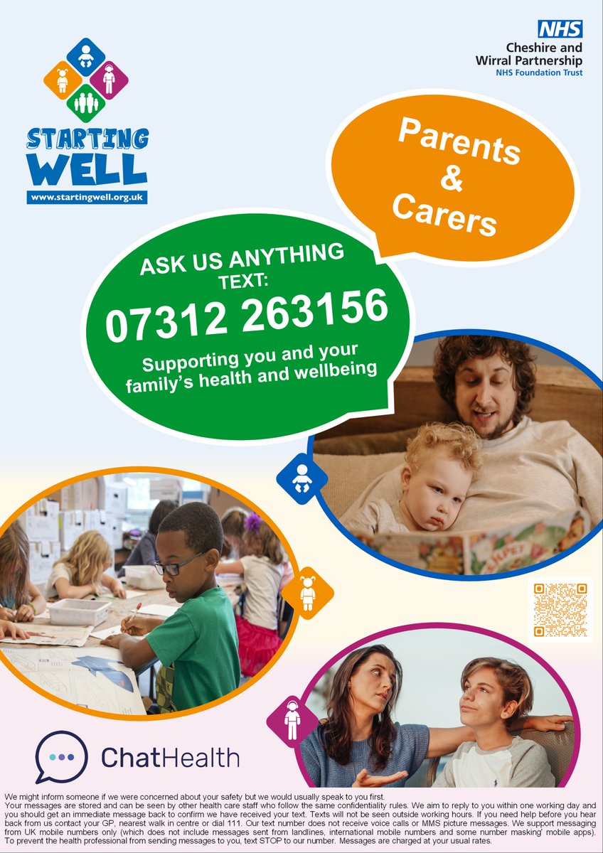ChatHealth for Parents and Carers.
Supporting you and your family's health and wellbeing.
message us on 07312 263156
startingwell.org.uk/chat-health