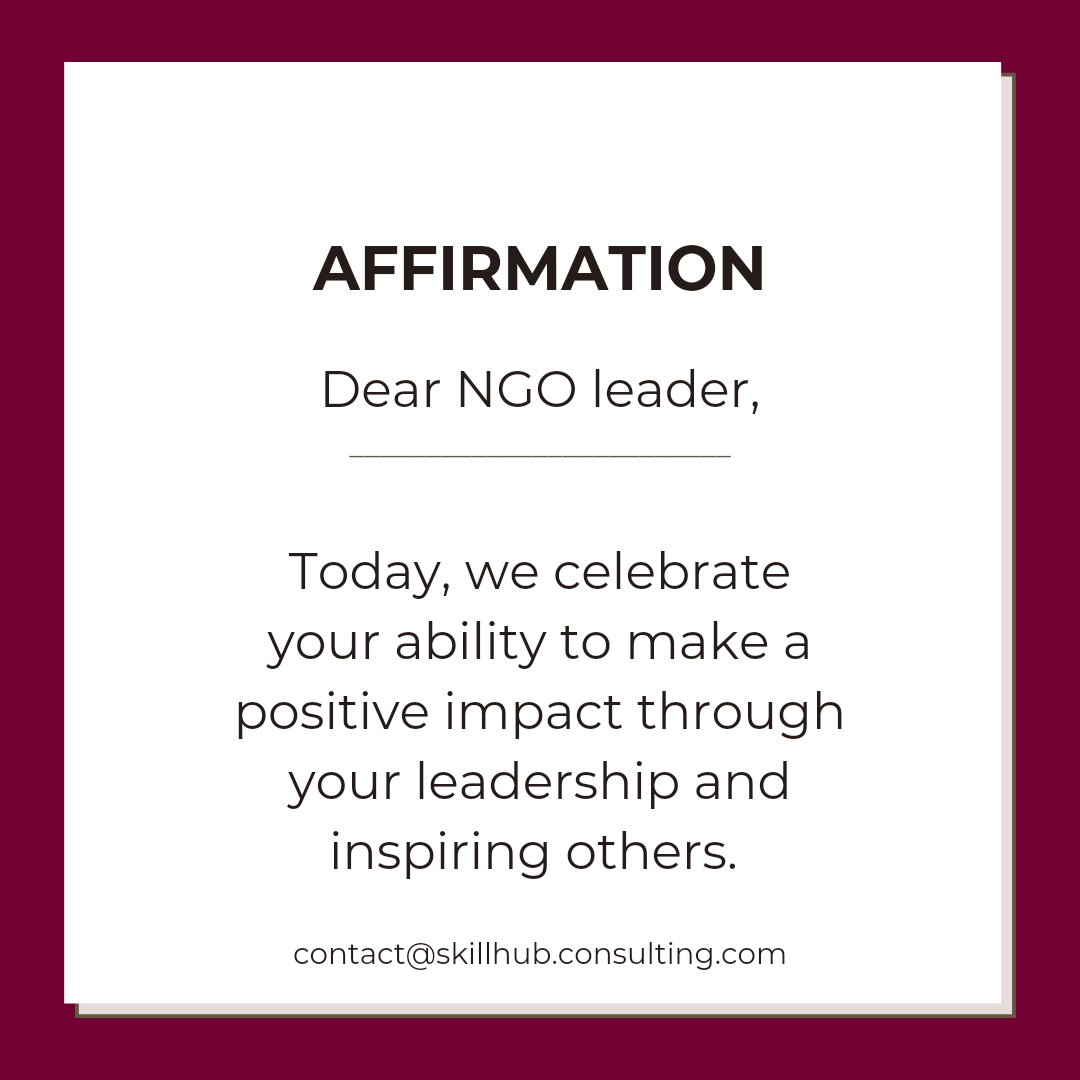 Your actions, words, and unwavering commitment serve as motivation for others to reach their full potential and contribute to a greater cause. 

Keep up the excellent work! 👏

#NonProfitLeader #InspiringCommitment #Changemakers
#Nonprofit
#SkillHubConsulting